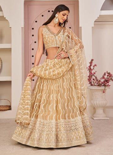 Latest Beige Color Plain Simple Net Lehenga Choli